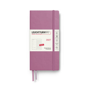Leuchtturm1917 Weekly Planner & Notebook 2027 - Wallet (B6+ x A6) Hardcover, Dotted - Dusty Rose