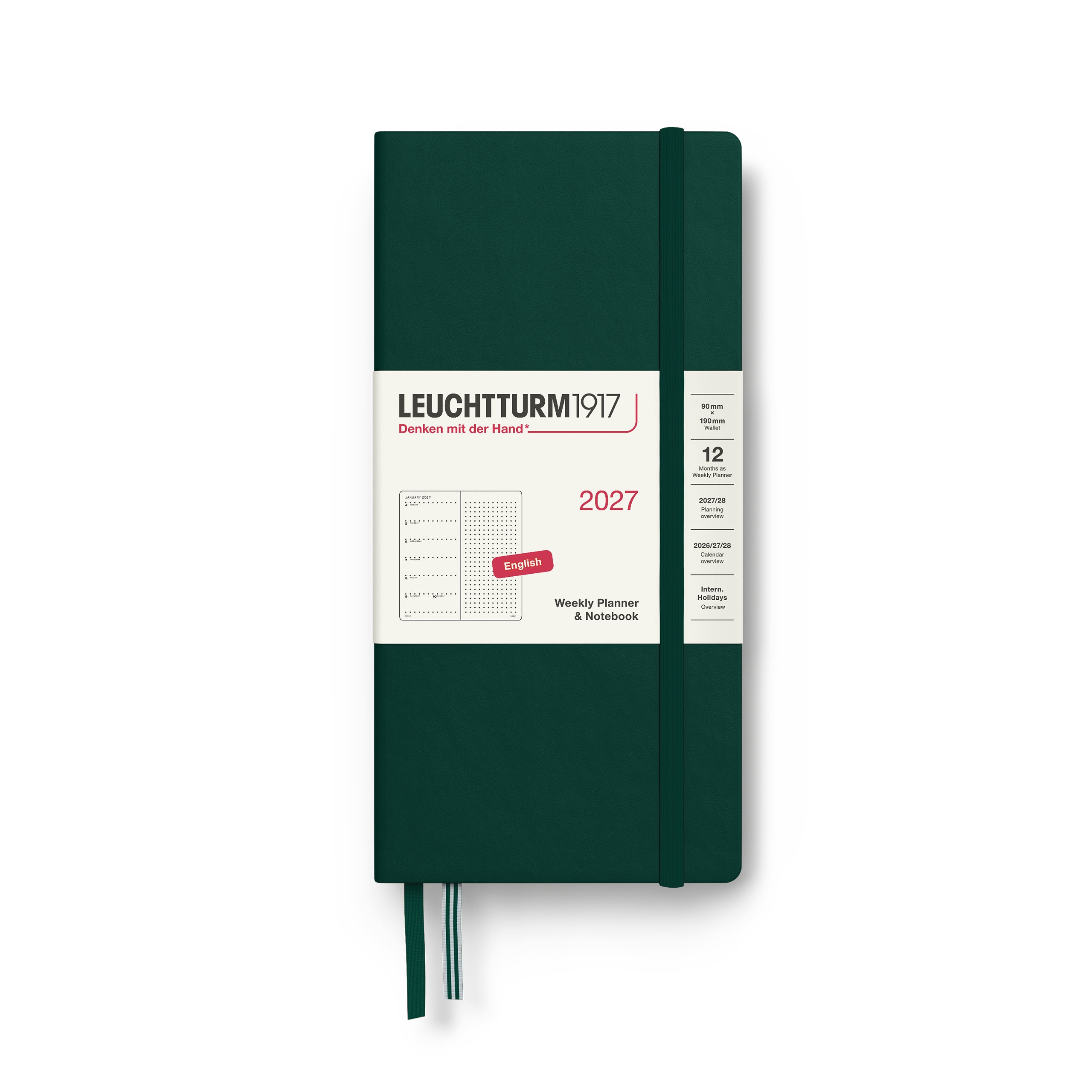 Leuchtturm1917 Weekly Planner & Notebook 2027 - Wallet (B6+ x A6) Hardcover, Dotted - Forest Green