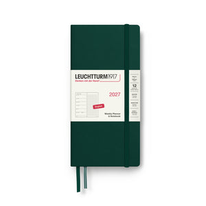 Leuchtturm1917 Weekly Planner & Notebook 2027 - Wallet (B6+ x A6) Hardcover, Dotted - Forest Green