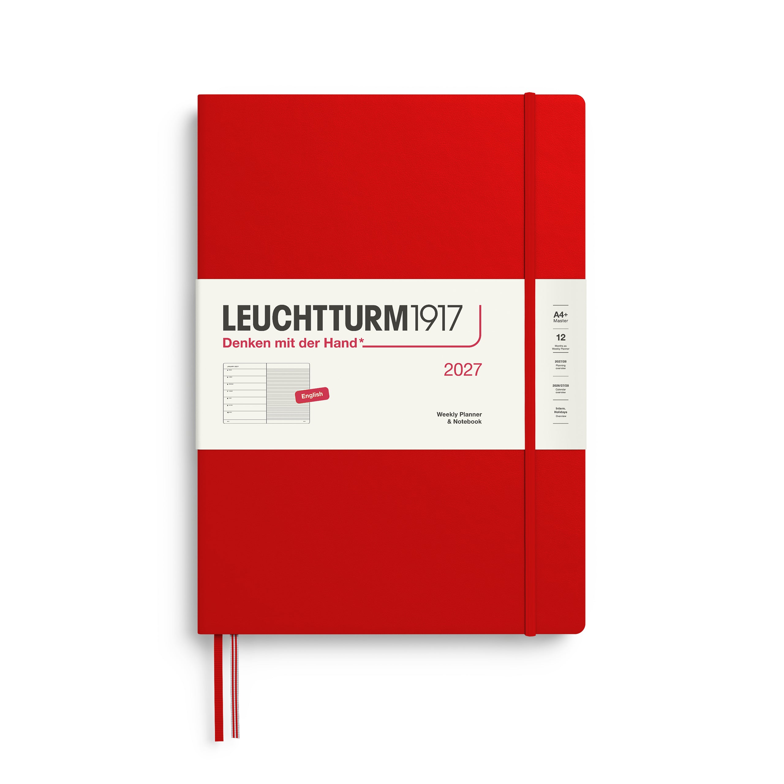 Leuchtturm1917 Weekly Planner & Notebook 2027 - A4+ Master Hardcover - Cherry