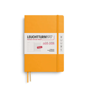 Leuchtturm1917 A5 medium weekly planner and notebook, orange cover, 18 months, July 2025 to December 2026.
