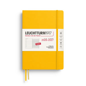 Leuchtturm1917 A5 weekly planner 2027 in bright yellow hardcover for 18 months of planning.