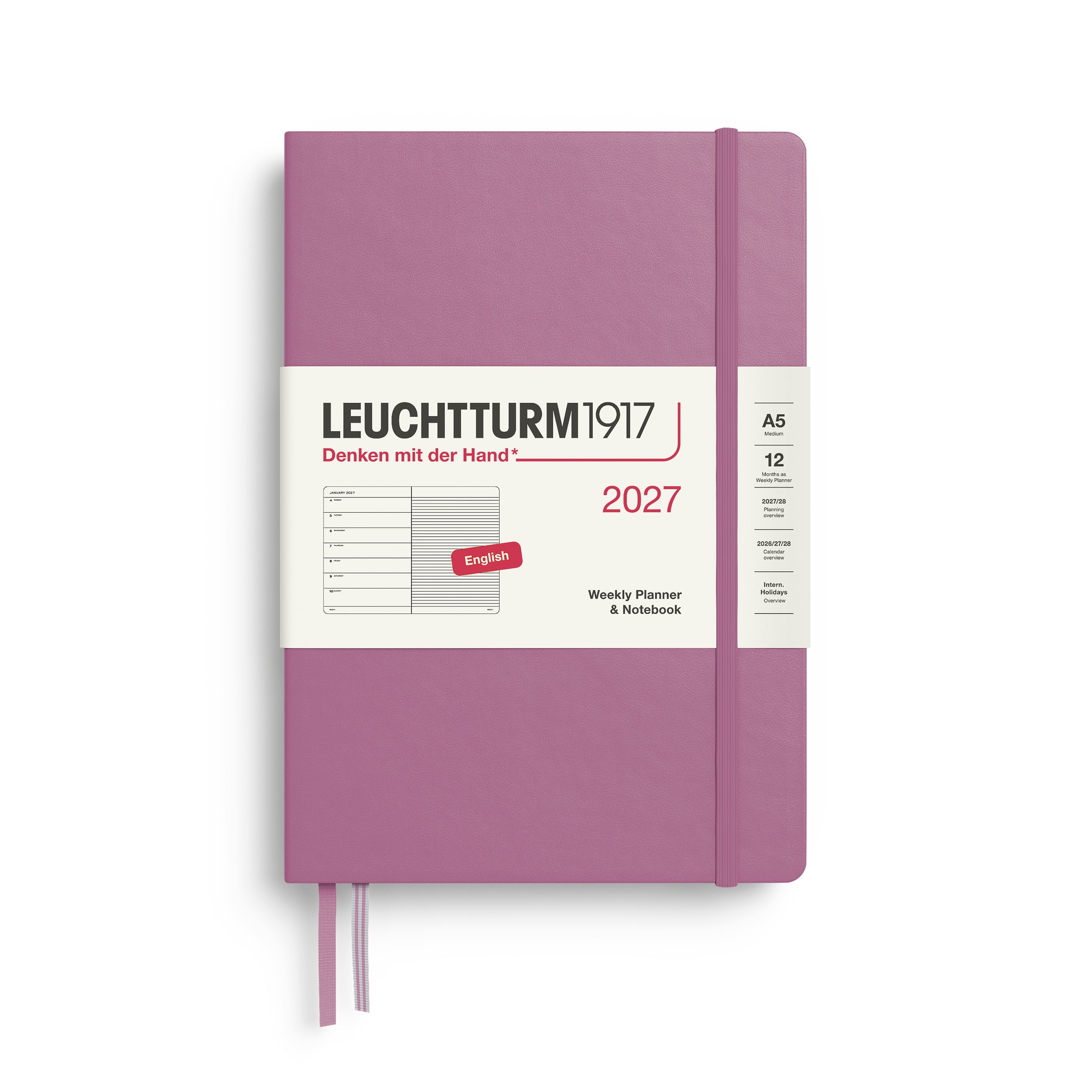 Leuchtturm1917 Weekly Planner & Notebook 2027 - A5 Medium Hardcover - Dusty Rose