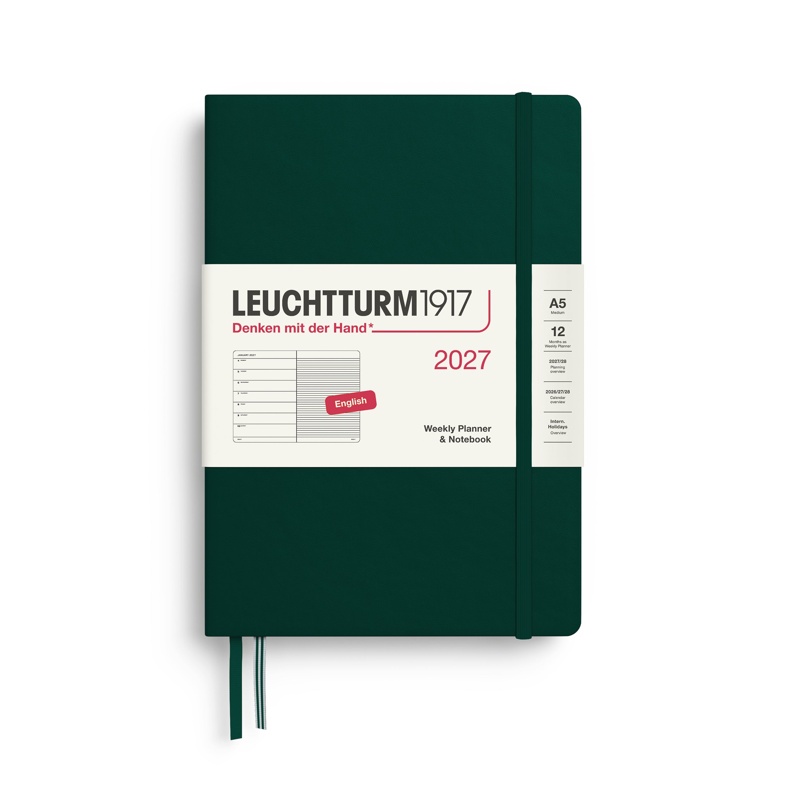 Leuchtturm1917 Weekly Planner & Notebook 2027 - A5 Medium Hardcover - Forest Green