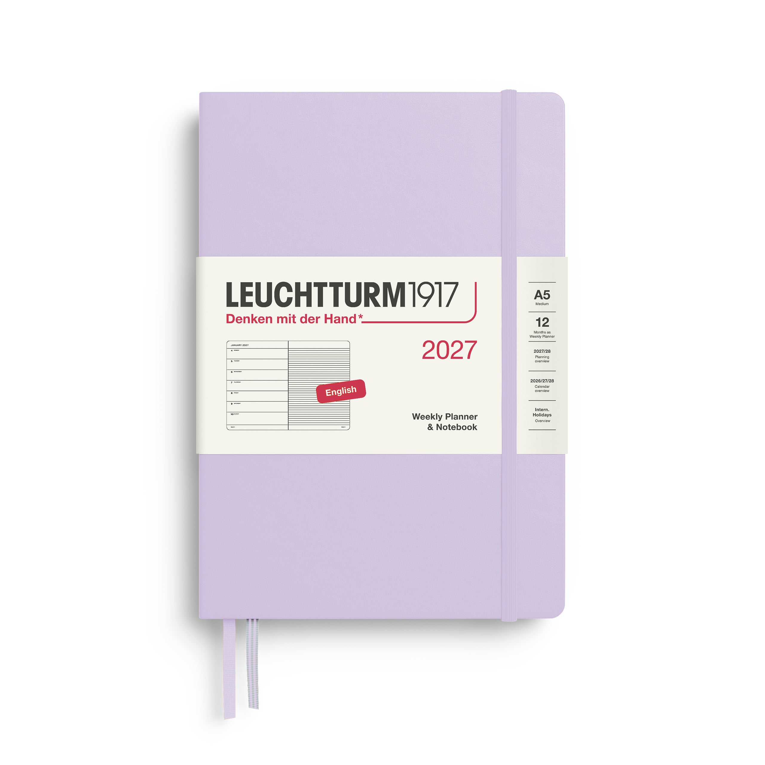 Leuchtturm1917 Weekly Planner & Notebook 2027 - A5 Medium Hardcover - Lilac