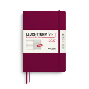 Leuchtturm1917 Weekly Planner & Notebook 2027 - A5 Medium Hardcover - Port Red
