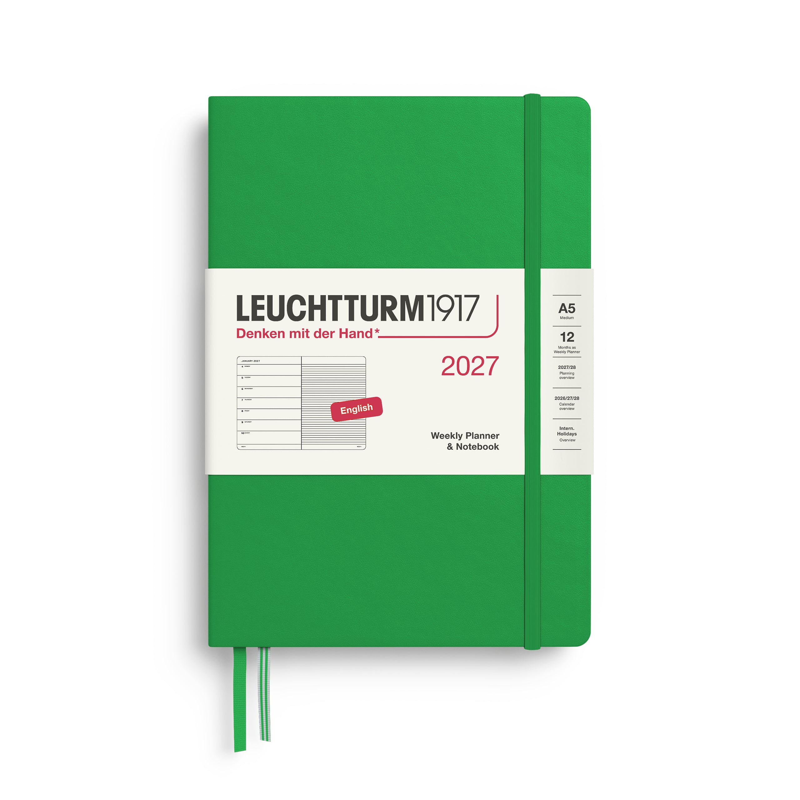 Leuchtturm1917 Weekly Planner & Notebook 2027 - A5 Medium Hardcover - Spring Leaf