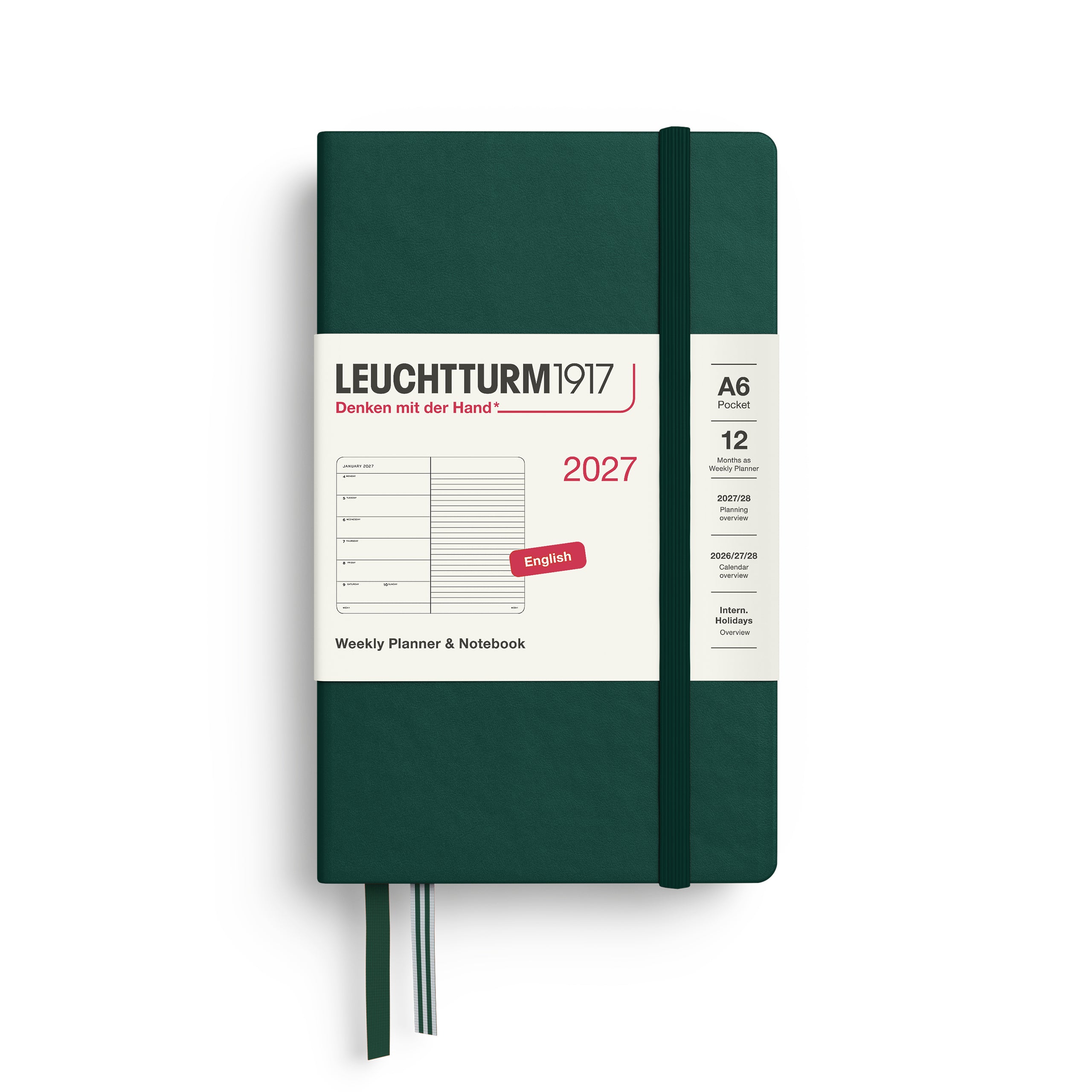 Leuchtturm1917 Weekly Planner & Notebook 2027 - A6 Pocket Hardcover - Forest Green