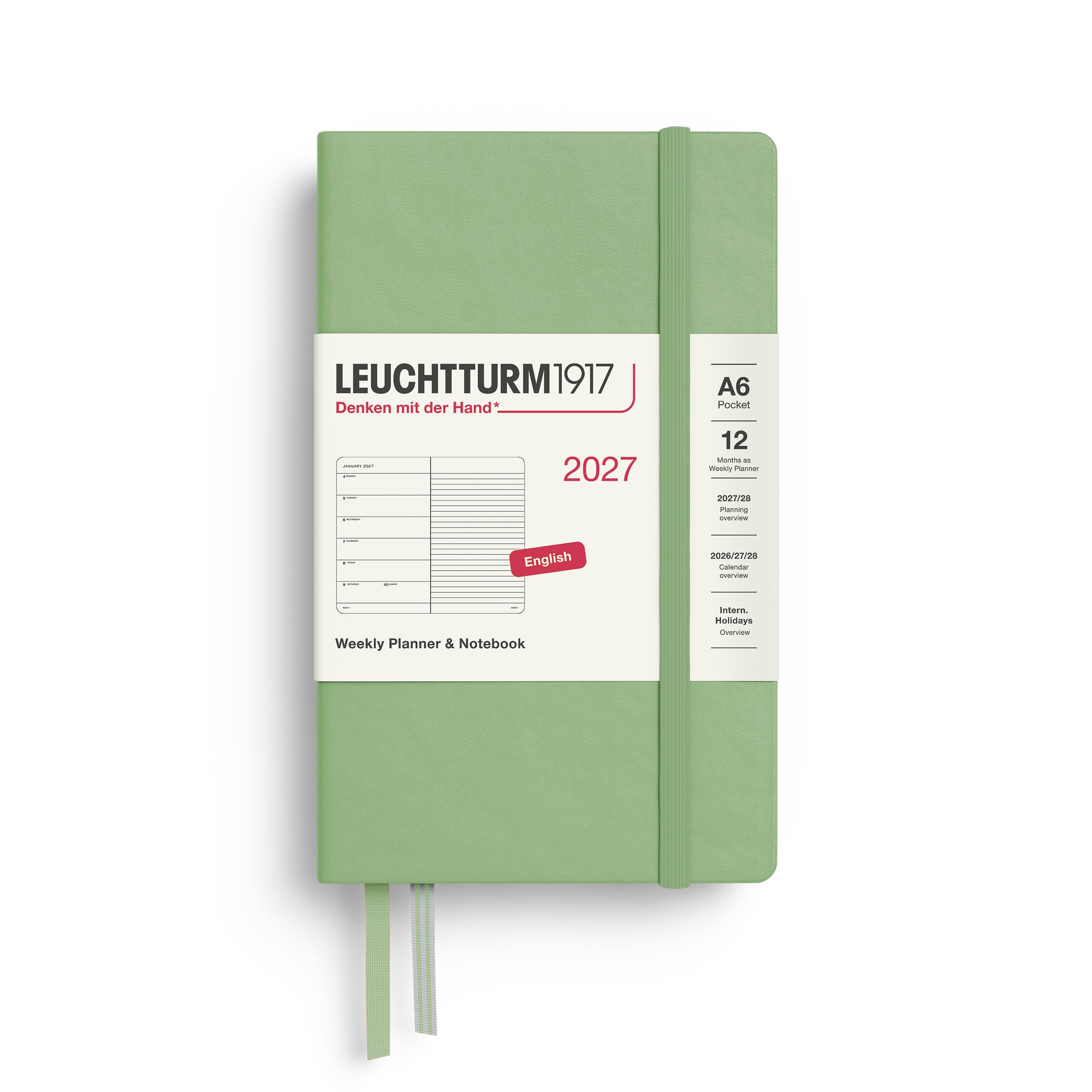Leuchtturm1917 Weekly Planner & Notebook 2027 - A6 Pocket Hardcover - Sage