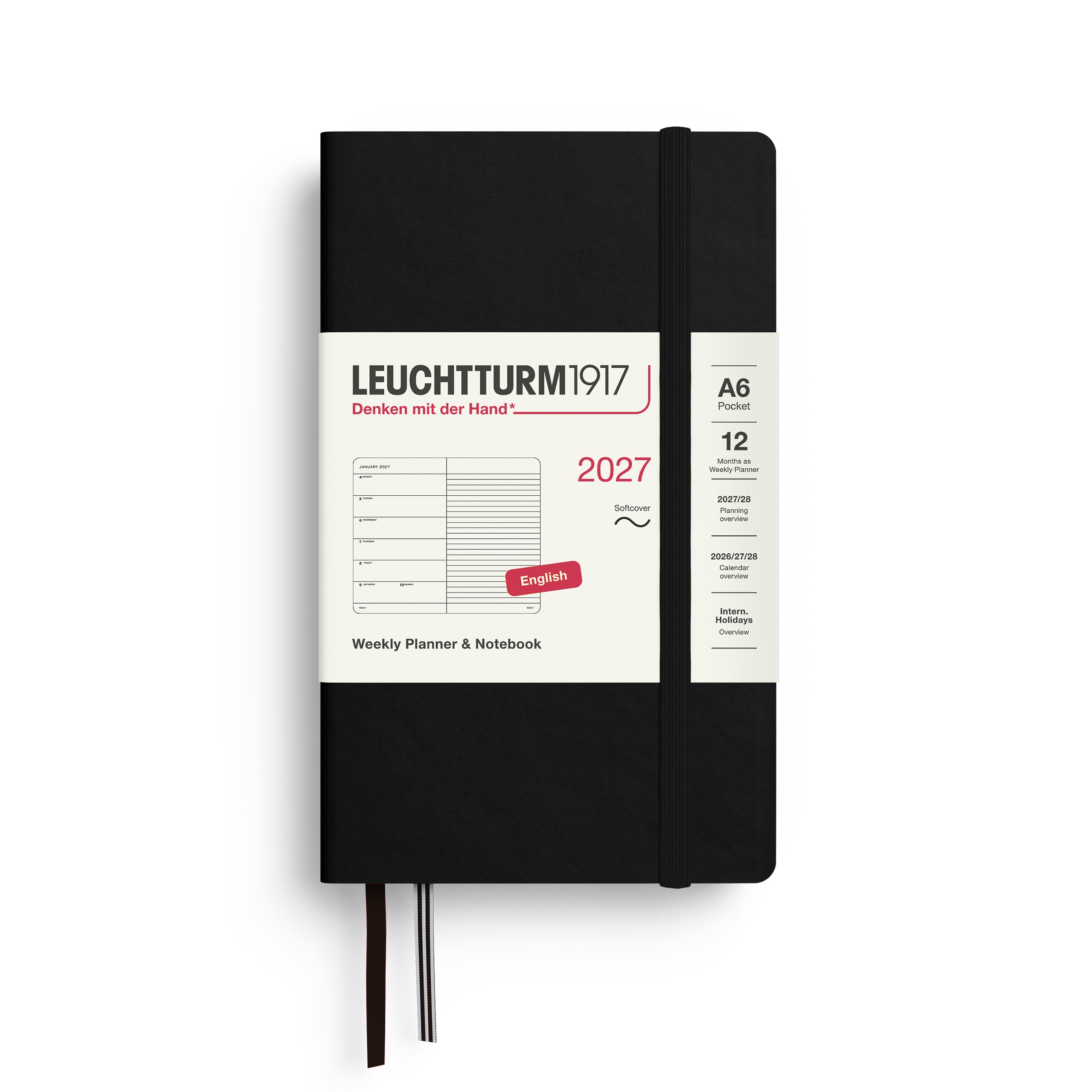 Leuchtturm1917 Weekly Planner & Notebook 2027 - A6 Pocket Softcover - Black