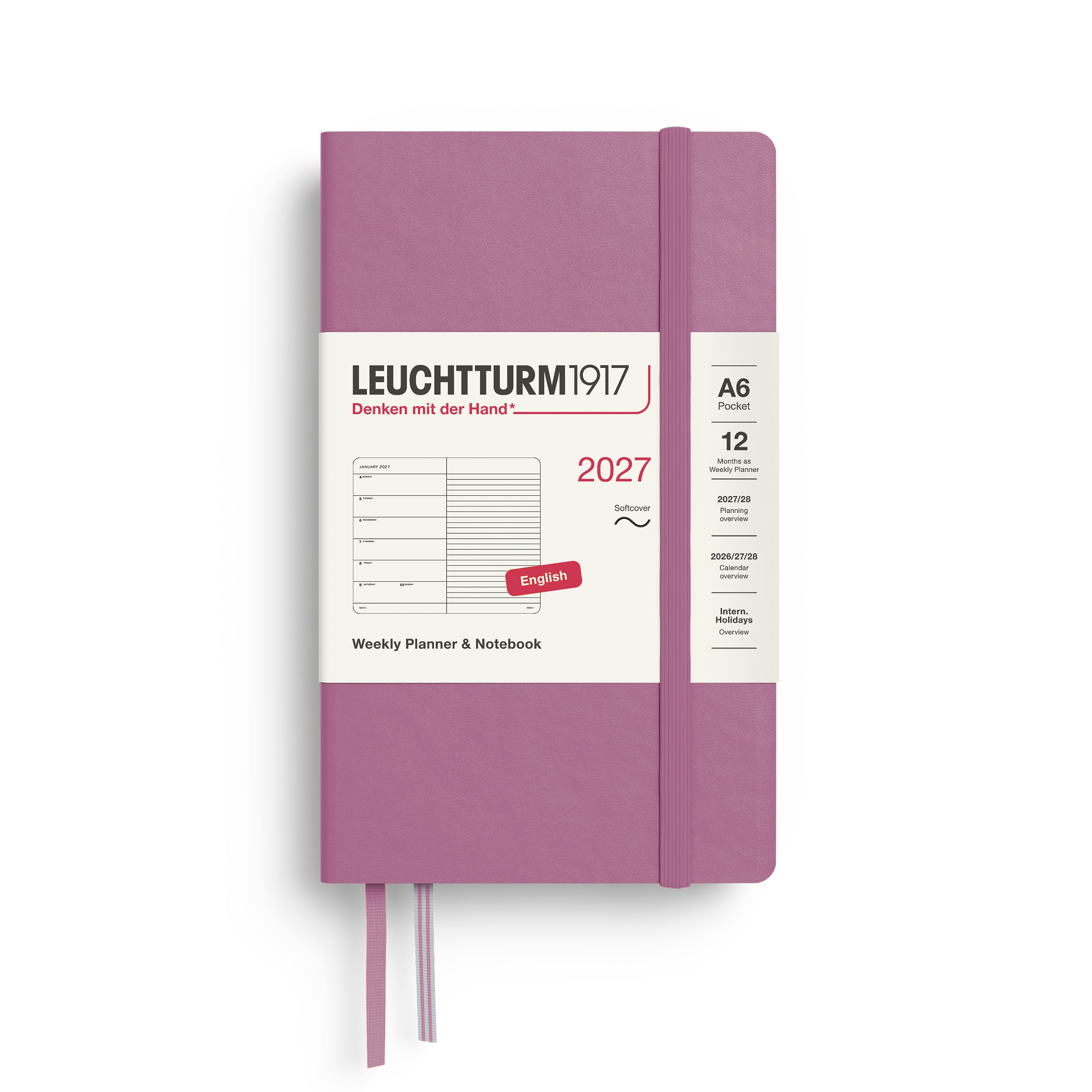 Leuchtturm1917 Weekly Planner & Notebook 2027 - A6 Pocket Softcover - Dusty Rose