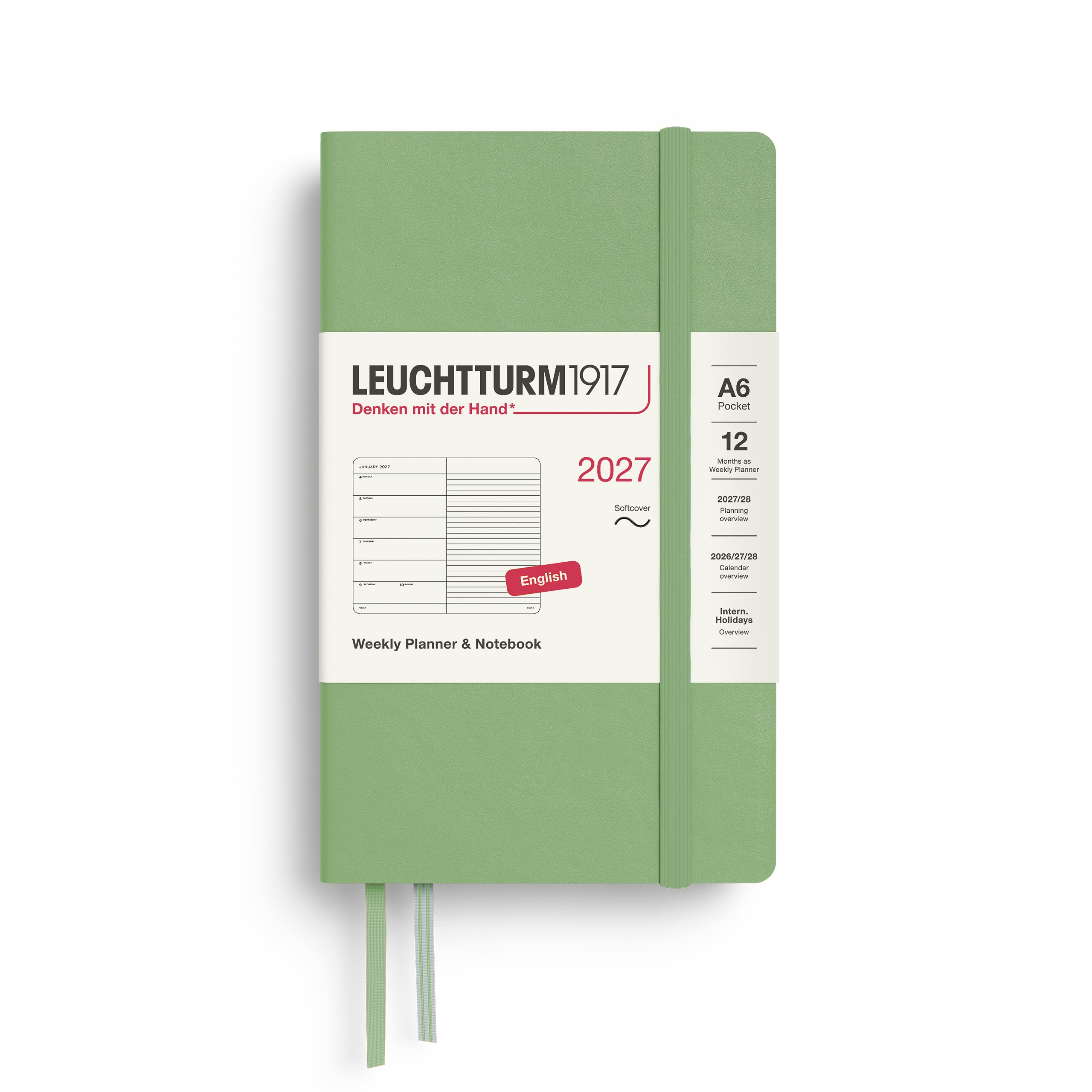 Leuchtturm1917 Weekly Planner & Notebook 2027 - A6 Pocket Softcover - Sage