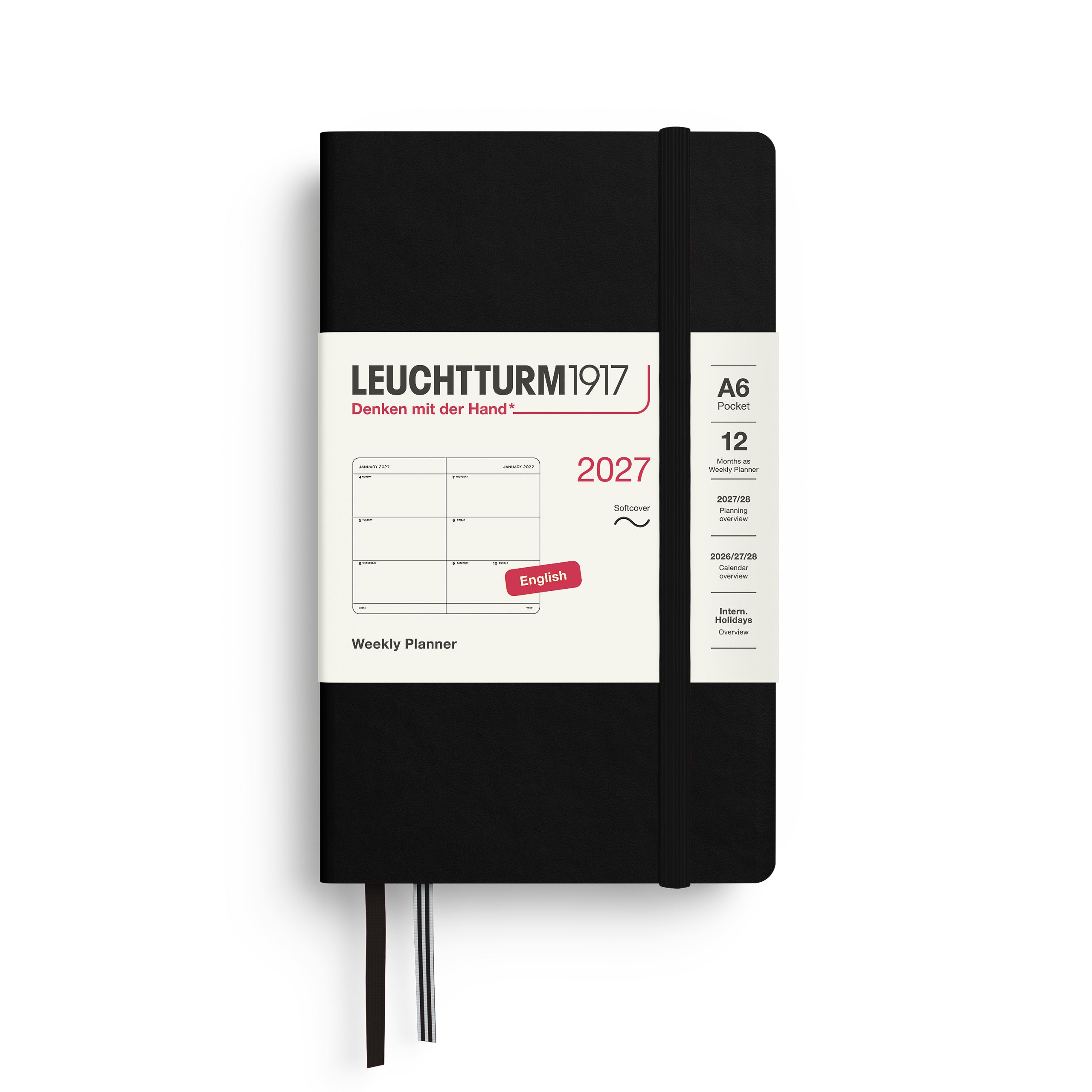 Leuchtturm1917 Weekly Planner 2027 - A6 Pocket Softcover - Black