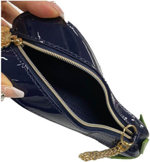Open Yup! Eggplant Zipped Pouch with gold zipper and chain, showing spacious interior for pens and accessories.