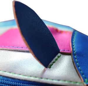 Close-up of the Yup! Fish Blue Zipped Pouch showing vibrant colors and zip closure detail for holding pens, makeup, or snacks.