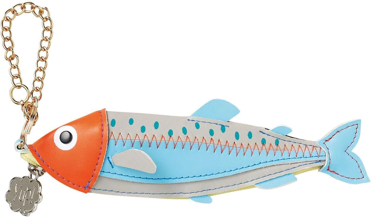 Yup! Fish Orange Zipped Pouch in fish shape with keychain, colorful design, ideal for storing pens, makeup, or small tech gear.