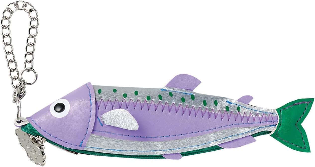 Yup! Fish Purple Zipped Pouch shaped like a fish with keychain. Fun organizer for pens, makeup, tech gear or snacks.