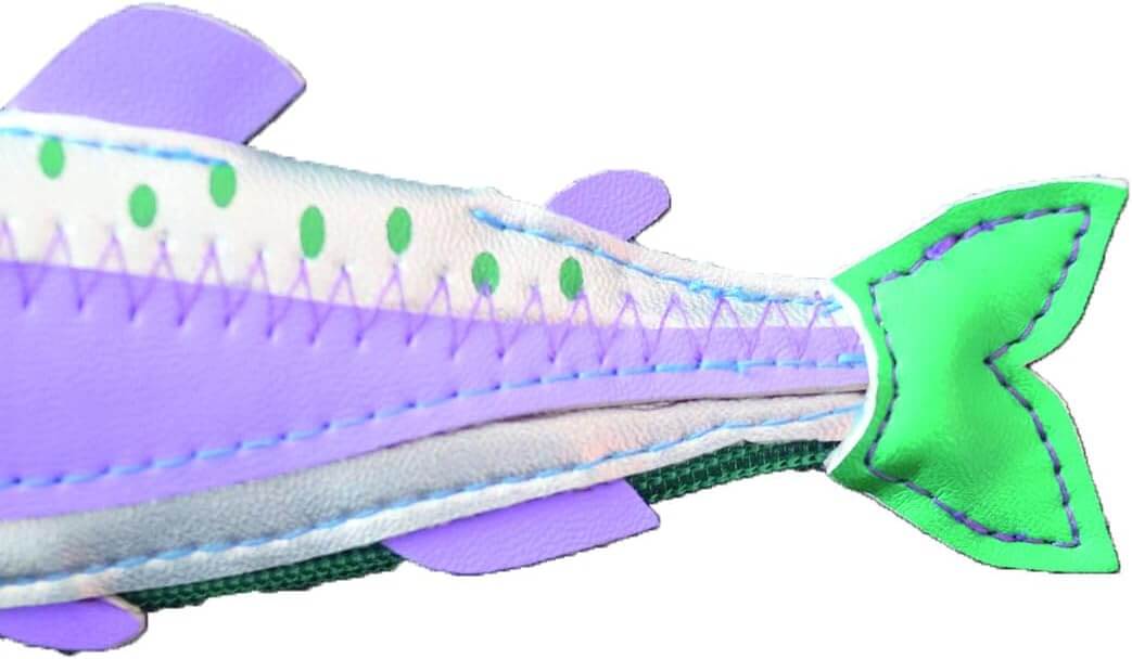 Yup! Fish Purple Zipped Pouch shaped like a fish, featuring a soft-touch material and vibrant colors—ideal for pens, makeup, or snacks.