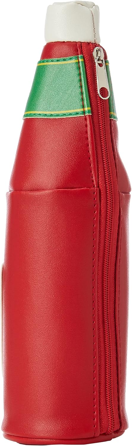 Yup! Hot Sauce Zipped Pouch shaped like hot sauce bottle with zip closure, ideal for organizing pens, makeup, tech gear, or snacks.