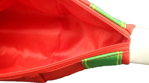 Open interior of Yup! Hot Sauce Zipped Pouch showing red soft-touch lining and zip closure