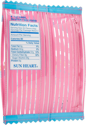 Yup! Jelly Beans Zipped Pouch back view with pink stripes resembling nutrition label styled food packaging.