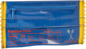 Blue Yup! Spaghetti Zipped Pouch resembling a nutrition label design, with zipped closure, ideal for organizing small items.