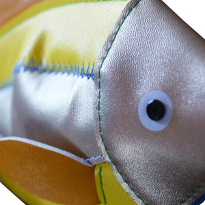 Close-up of a Yup! Fish Yellow Zipped Pouch with soft-touch feel and realistic design, ideal for organizing pens, makeup, and tech gear.