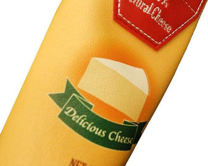 Close-up of Yup! Parmesan Cheese Zipped Pouch with cheese graphic and zipped closure, perfect for organizing items.