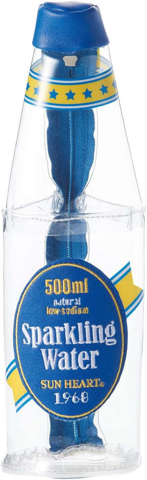 Yup! Sparkling Water Zipped Pouch, bottle-shaped organizer with blue and yellow design, ideal for pens, makeup, snacks.