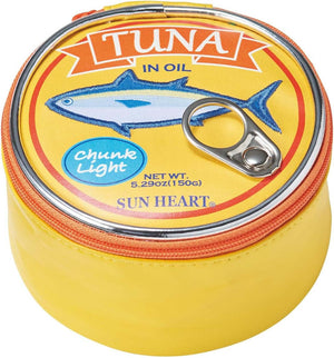 Yup! Tuna Zipped Pouch shaped like a tuna can with a zip closure, ideal for holding pens, makeup, or snacks. Fun and functional organizer.