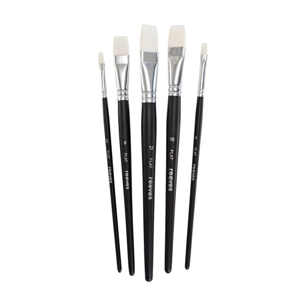 Reeves Acrylic Brush Set Flat Short Handle x 5