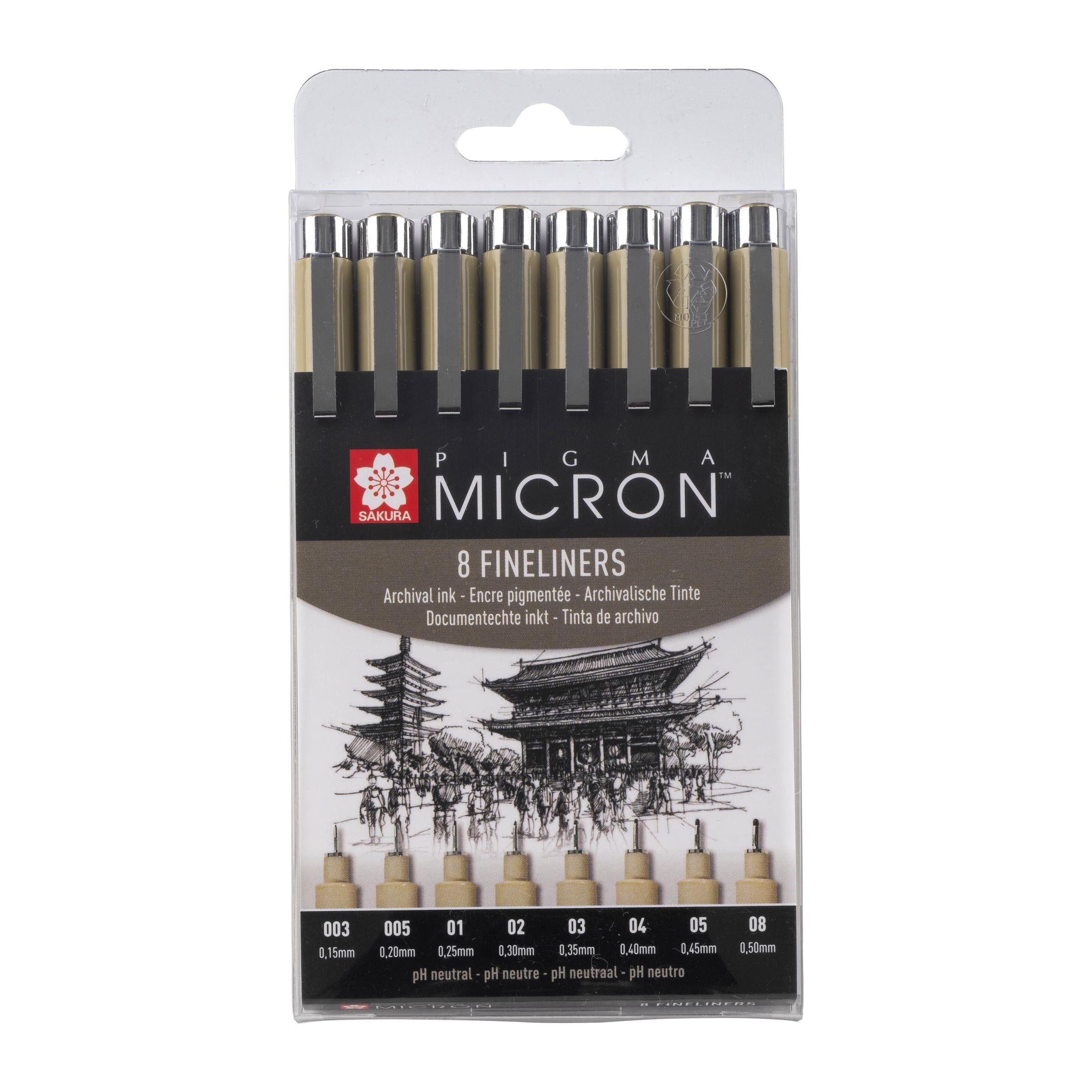 Pigma Micron fineliner set | 8 sizes black