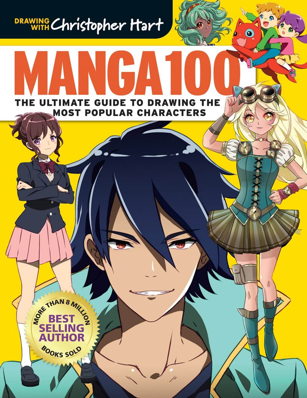 Cover of Manga 100 : The Ultimate Guide to Drawing the Most Popular Characters by Christopher Hart, an art book available from GMC at BradburyART, perfect for artists and creatives.