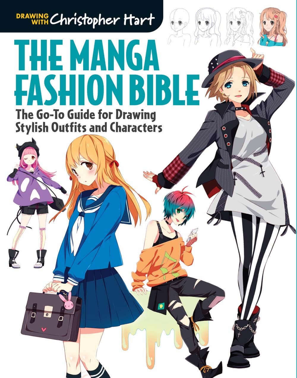 Cover of Manga Fashion Bible, The : The Go-To Guide for Drawing Stylish Outfits and Characters by Christopher Hart, an art book available from GMC at BradburyART, perfect for artists and creatives.