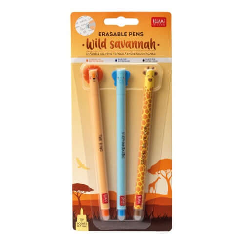 Set of 3 Erasable Pens - Savannah (Lion+Elephant+Giraffe)