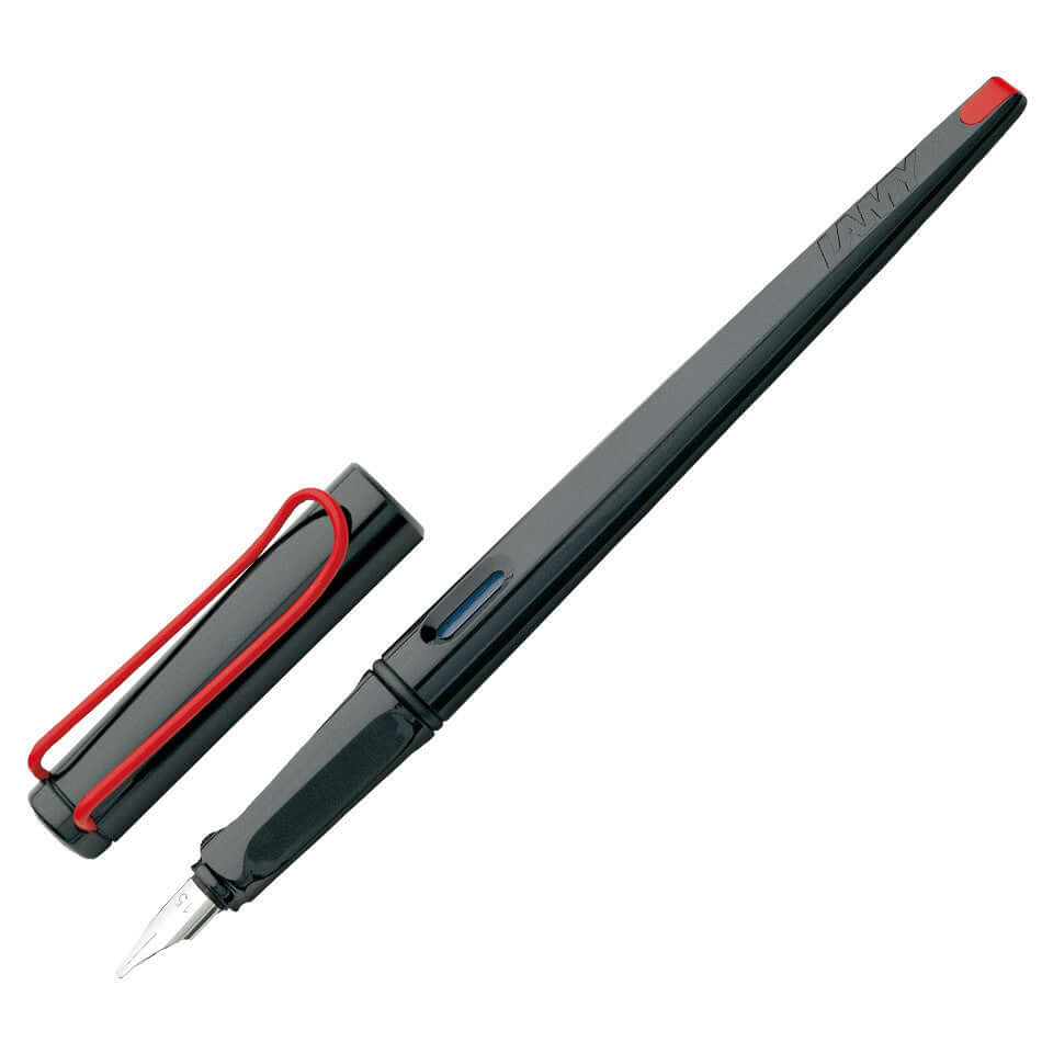LAMY joy Calligraphy Fountain Pen in black with red clip, designed for creative lettering and calligraphy.