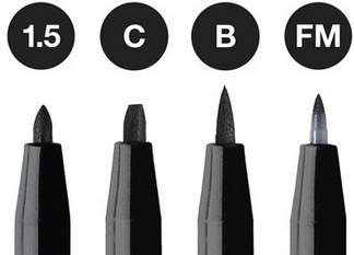 PITT Artist Pen Wallet of 4 col 199 black, 1.5, C, B, Fude Medium