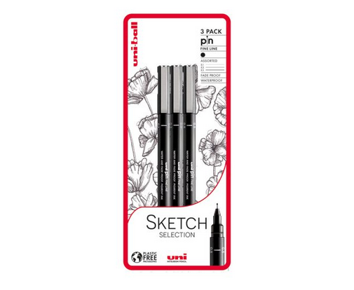 Uni-ball Sketch Selection 3 piece Uni-pin fineliner drawing pens, black