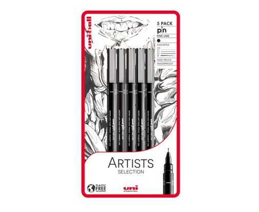 Uni-ball Artists selection 5 piece Uni-pin fineliner drawing pens, black