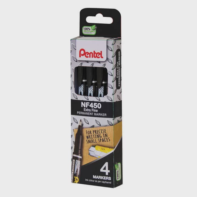 Pentel Extra Fine Permanent Marker 4-piece cardboard wallet - Black