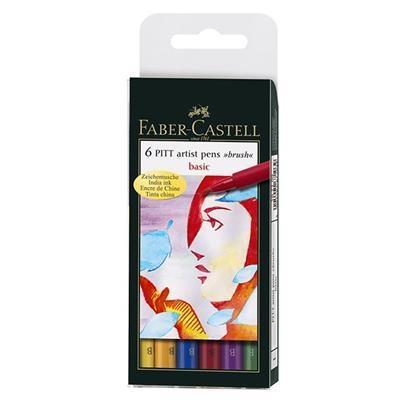 PITT Artist Pen Brush Wallet of 6 Basic Colours by Faber Castell