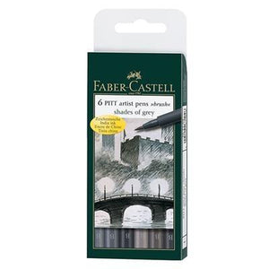 PITT Artist Pen Brush Wallet of 6 Shades of Grey Faber Castell