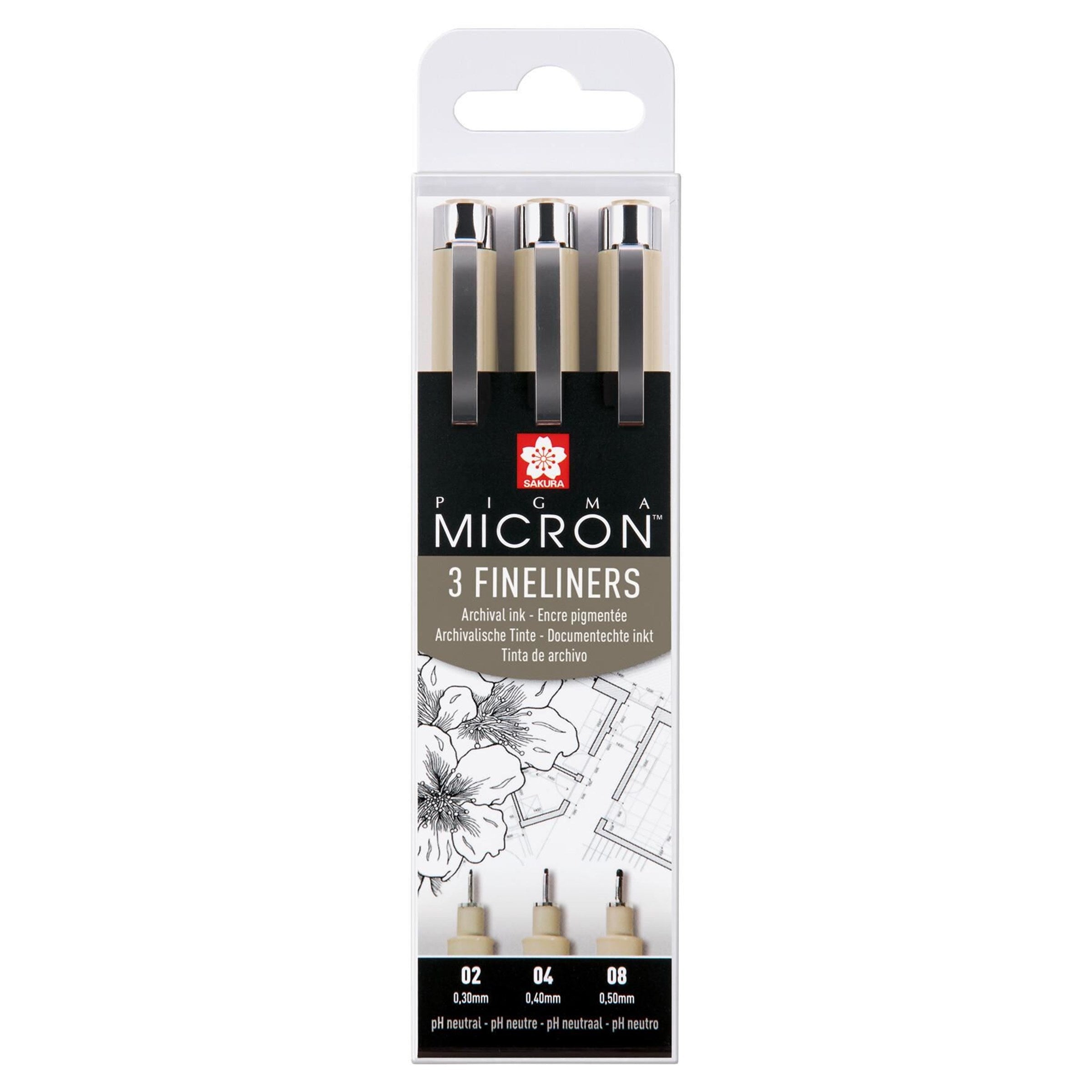 Pigma Micron fineliner set | 3 pens, 0.3 mm + 0.4 mm + 0.5 mm, black