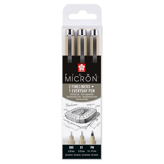 Pigma Micron fineliner set Architecture | 3 pens, 0.2 mm + 0.25 mm + PN, black