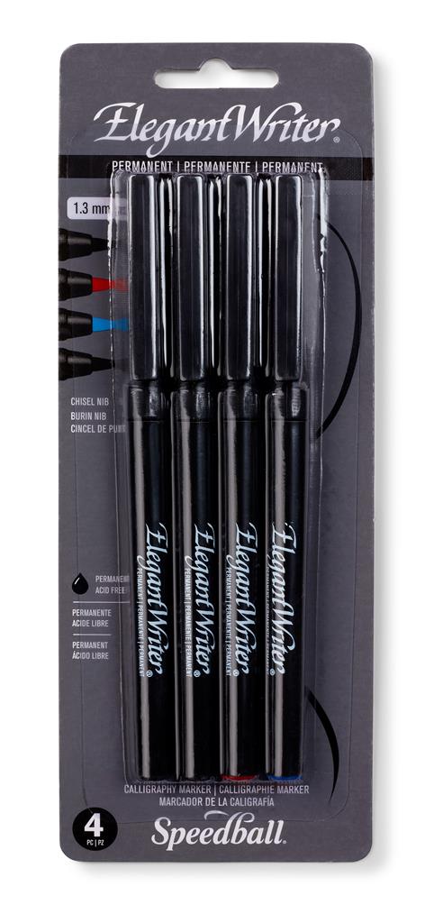 Permanent Elegant Writer 4-Marker Set (1.3mm) Black (2) Red Blue