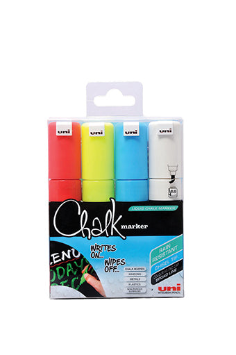 Uni Ball Liquid chalk Markers Broad  - Pack of 4 Assorted